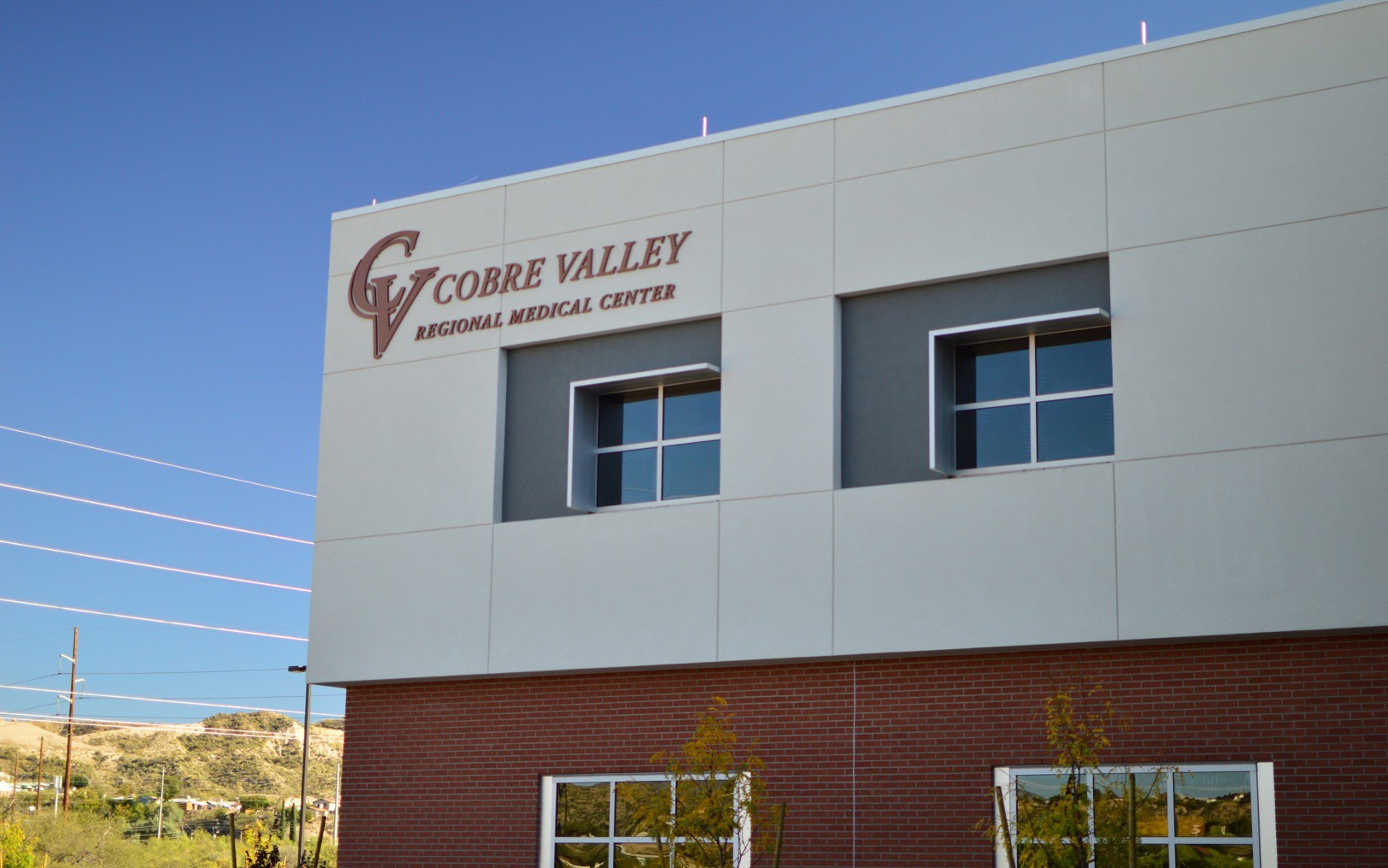 Fabricated Cobre Valley Regional Medical Center logo and dimensional letters mounted on the hospital exterior
