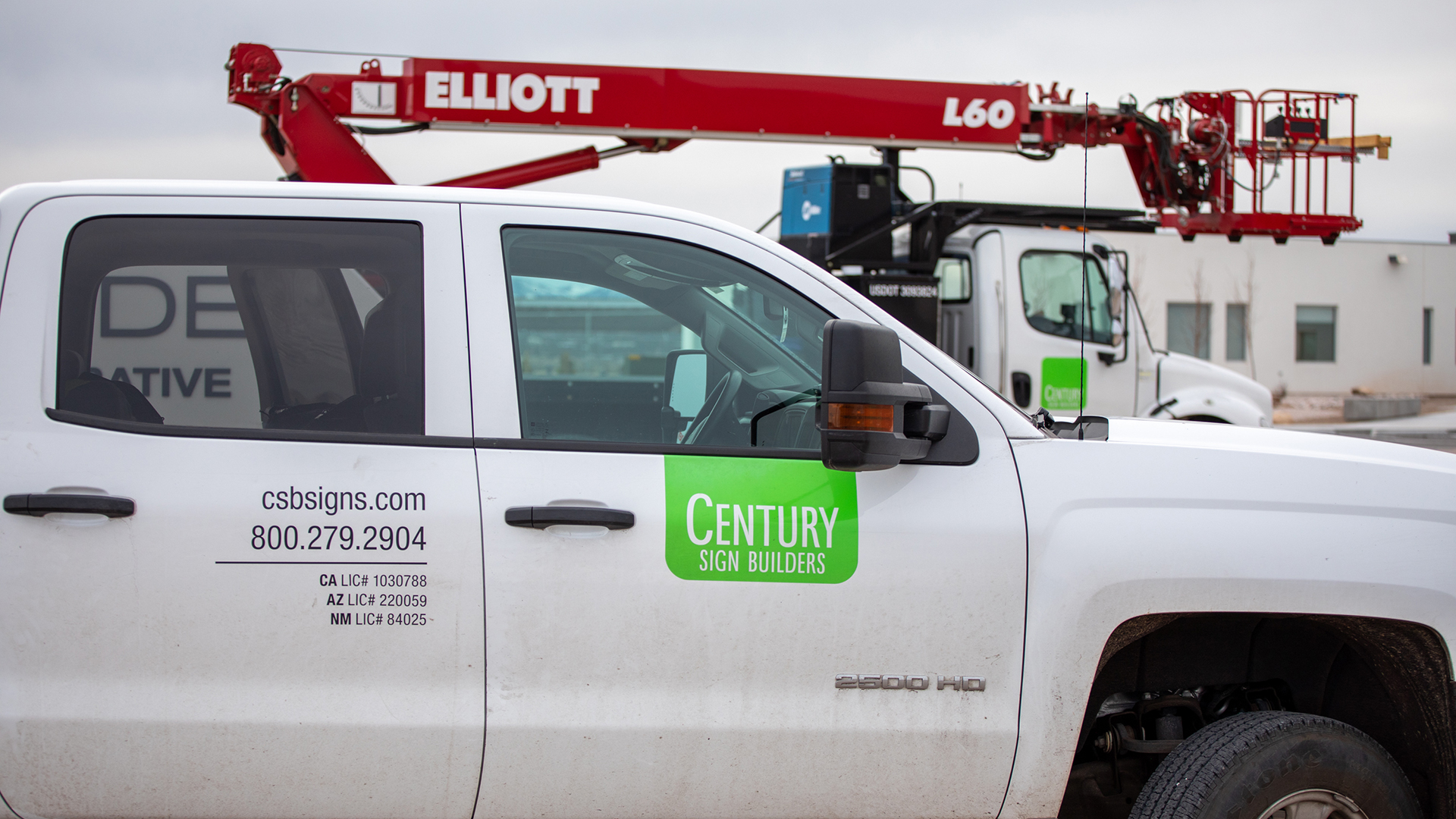 Century Sign Builders installation truck on site during signage installation