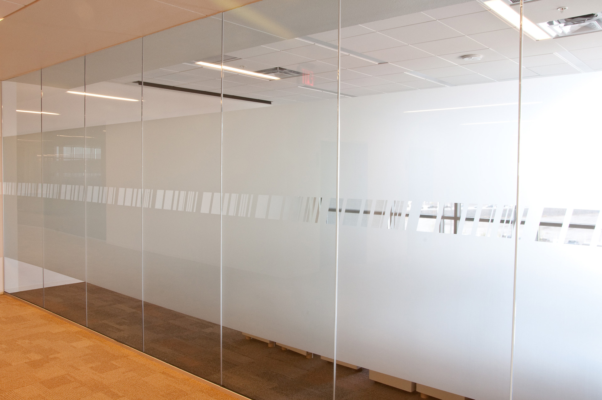 HP conference room privacy vinyl graphics applied to glass walls