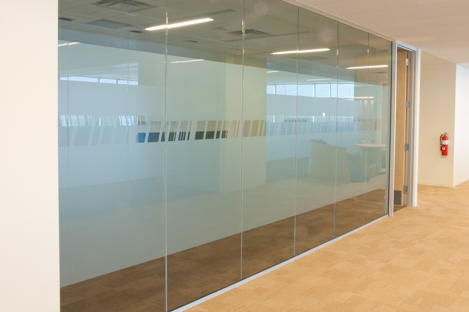 HP conference room privacy vinyl graphics applied to glass walls
