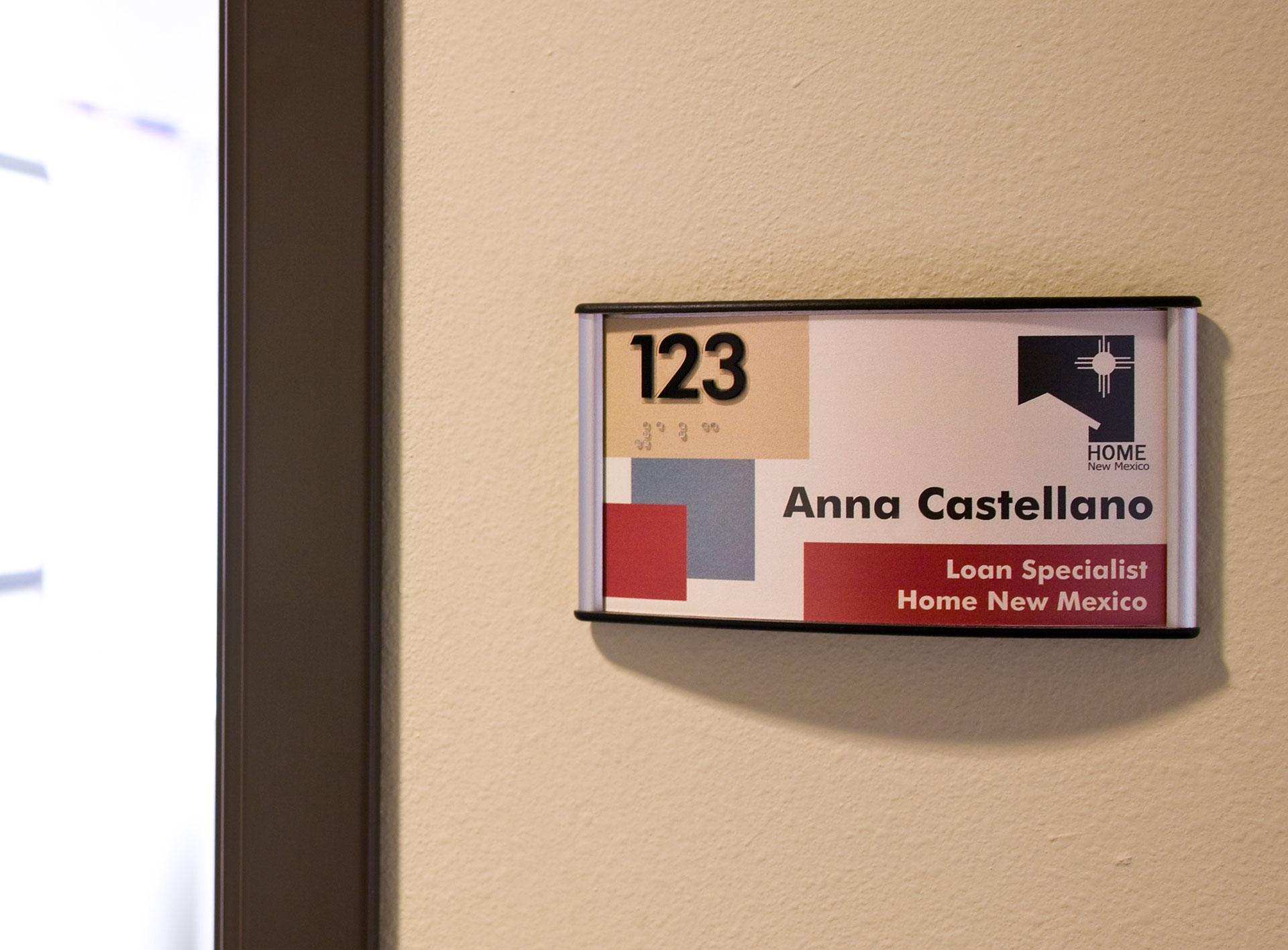 ADA compliant office room sign with tactile text and braille using modular system