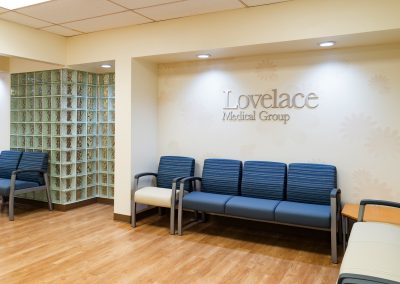 Lovelace Medical Group orthopedic clinic waiting room with custom seamless wall graphics branding
