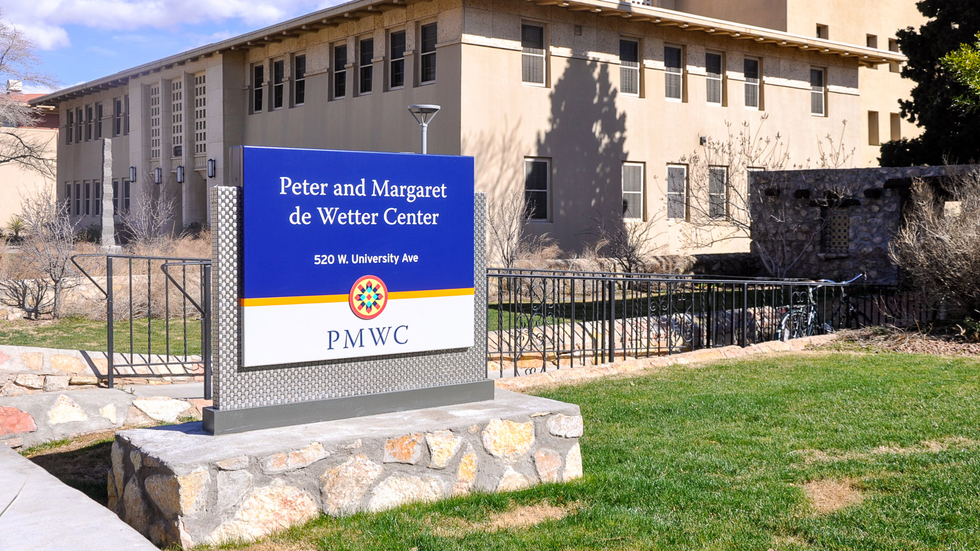 Exterior monument sign for building identification at University of Texas at El Paso campus