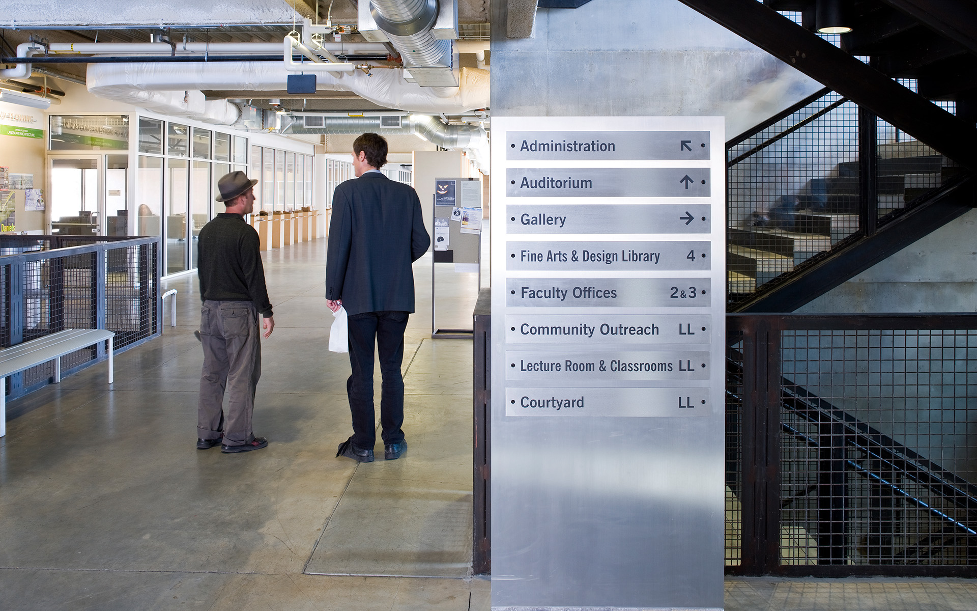 Freestanding interior wayfinding directory sign using CSB Alloy Sign System with directional information