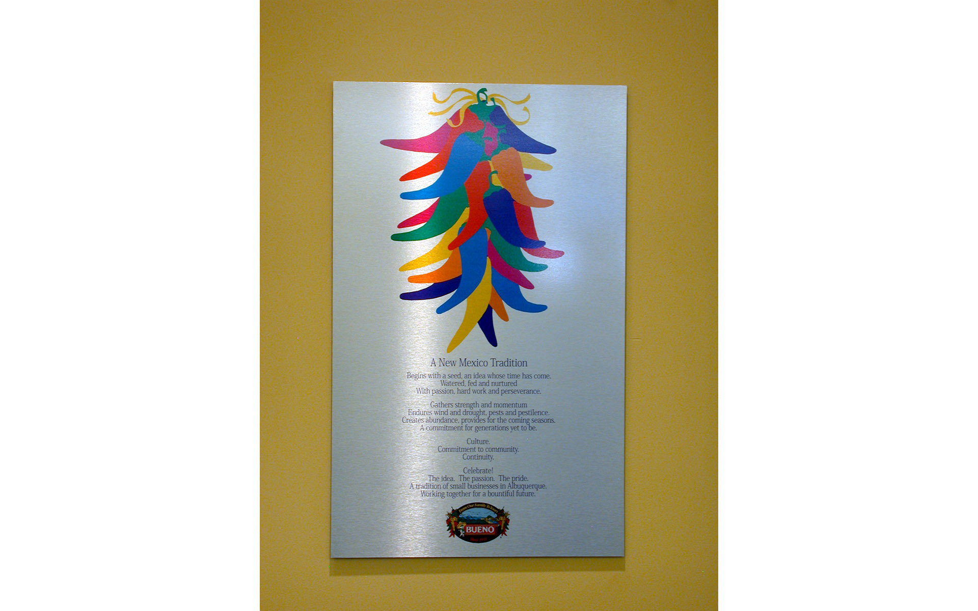 Custom digital printed plaque with colorful chile artwork for the Greater Albuquerque Chamber of Commerce.