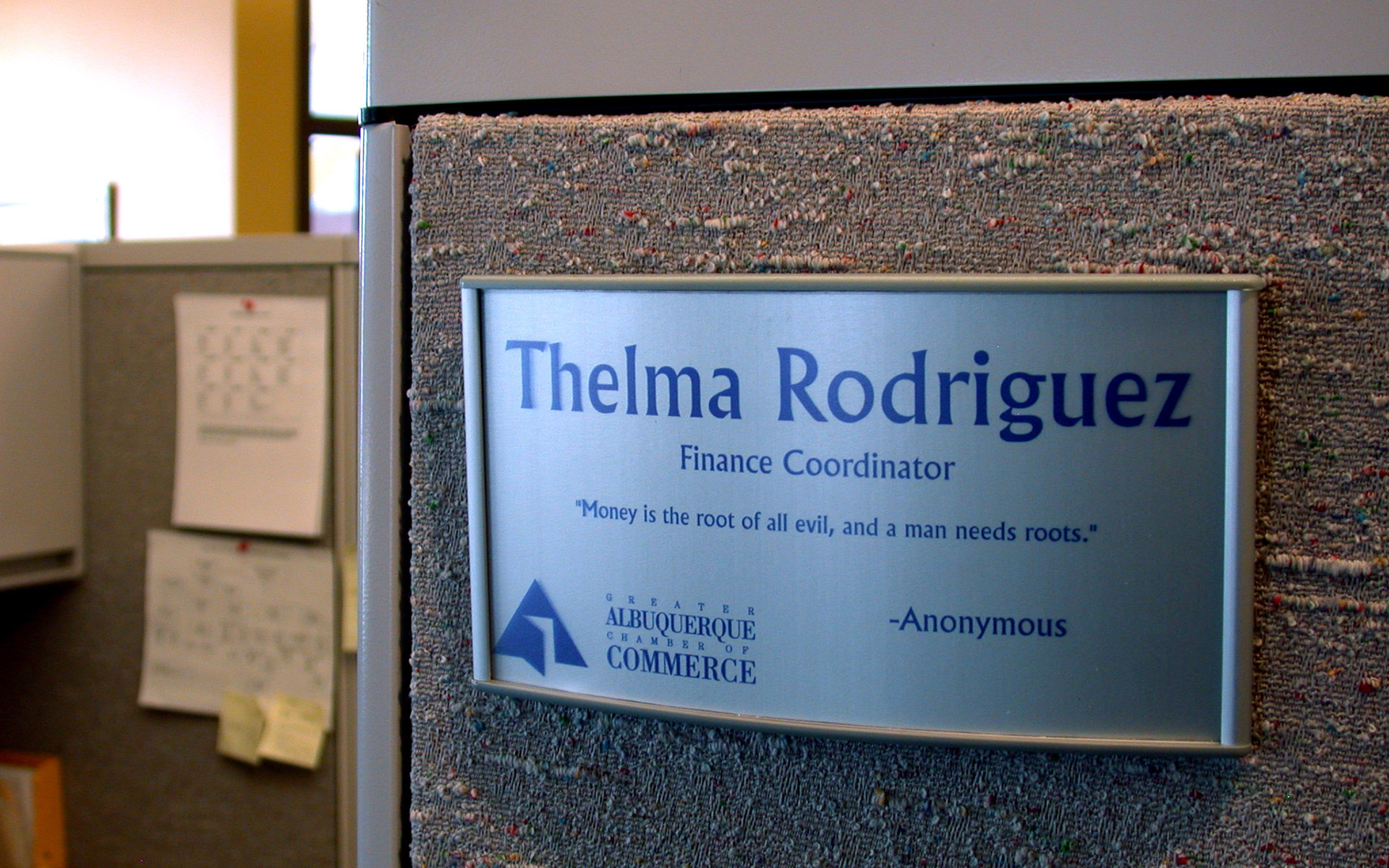 Diversity Sign System cubicle nameplate sign with updateable employee identification.