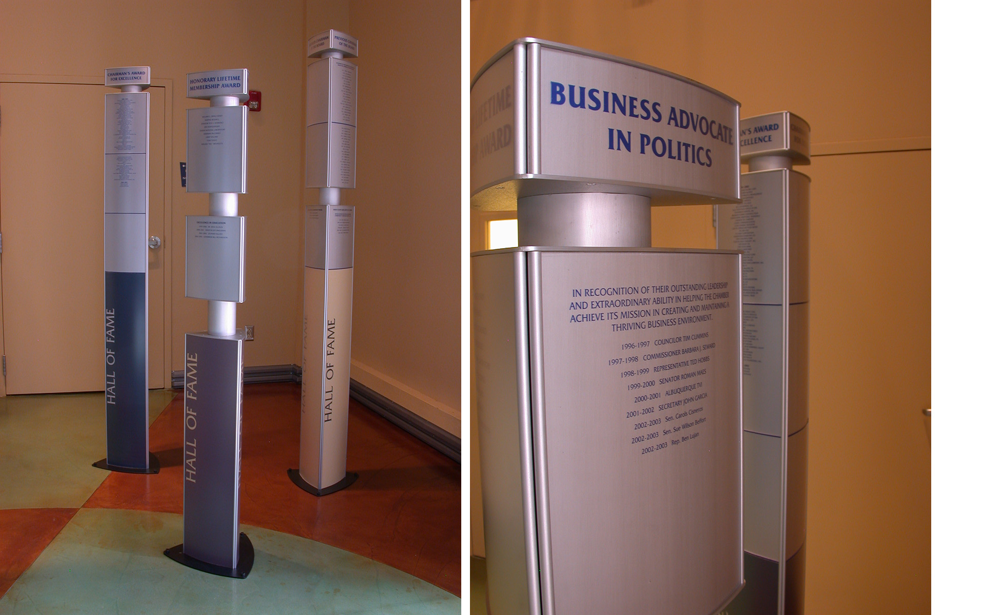 Diversity Sign System informational Hall of Fame recognition podium signs.