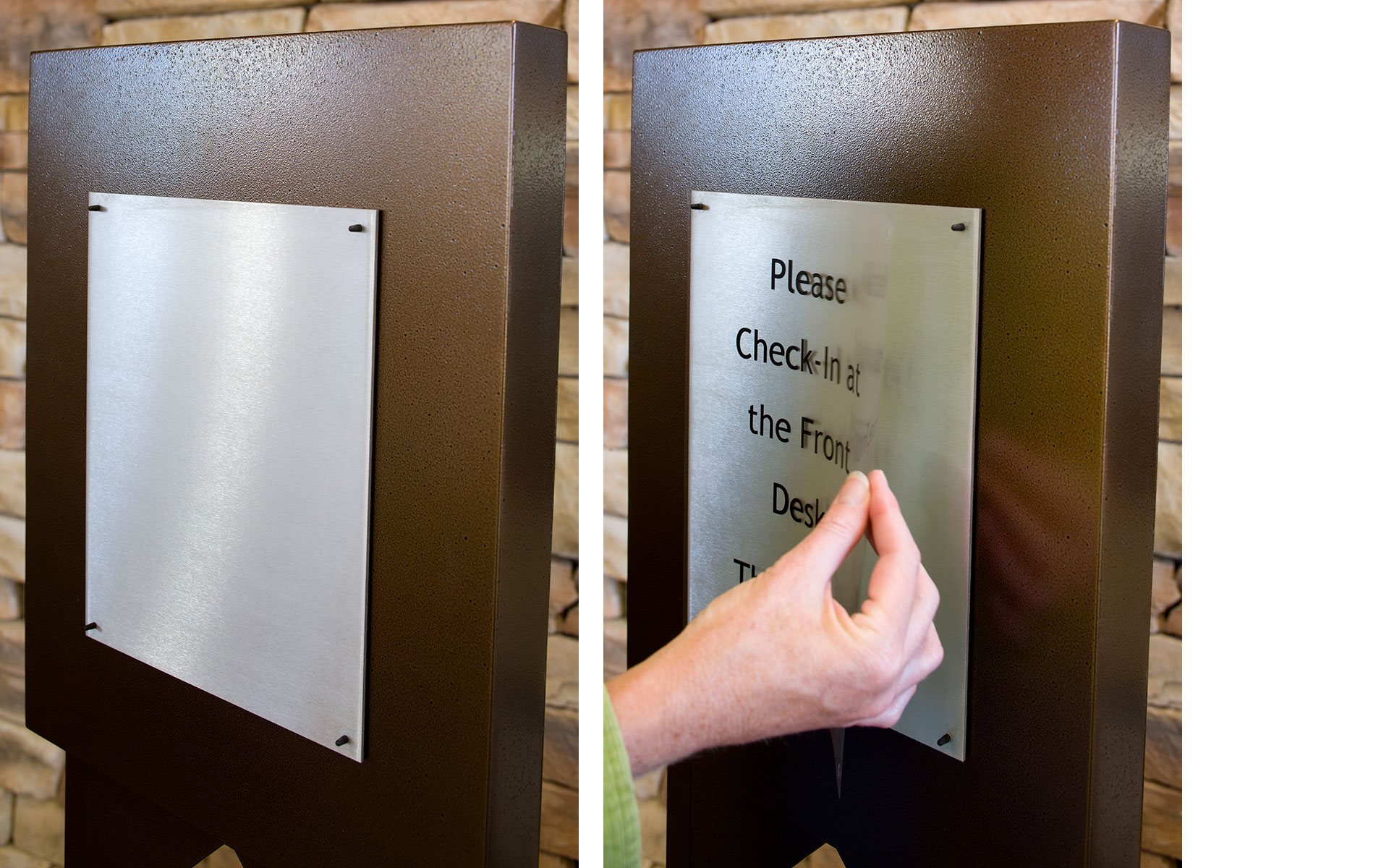 Freestanding sign with changeable information insert panel