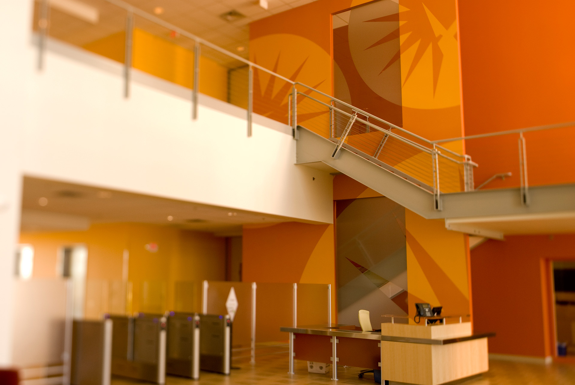 Interior office wall with custom printed vinyl environmental graphics