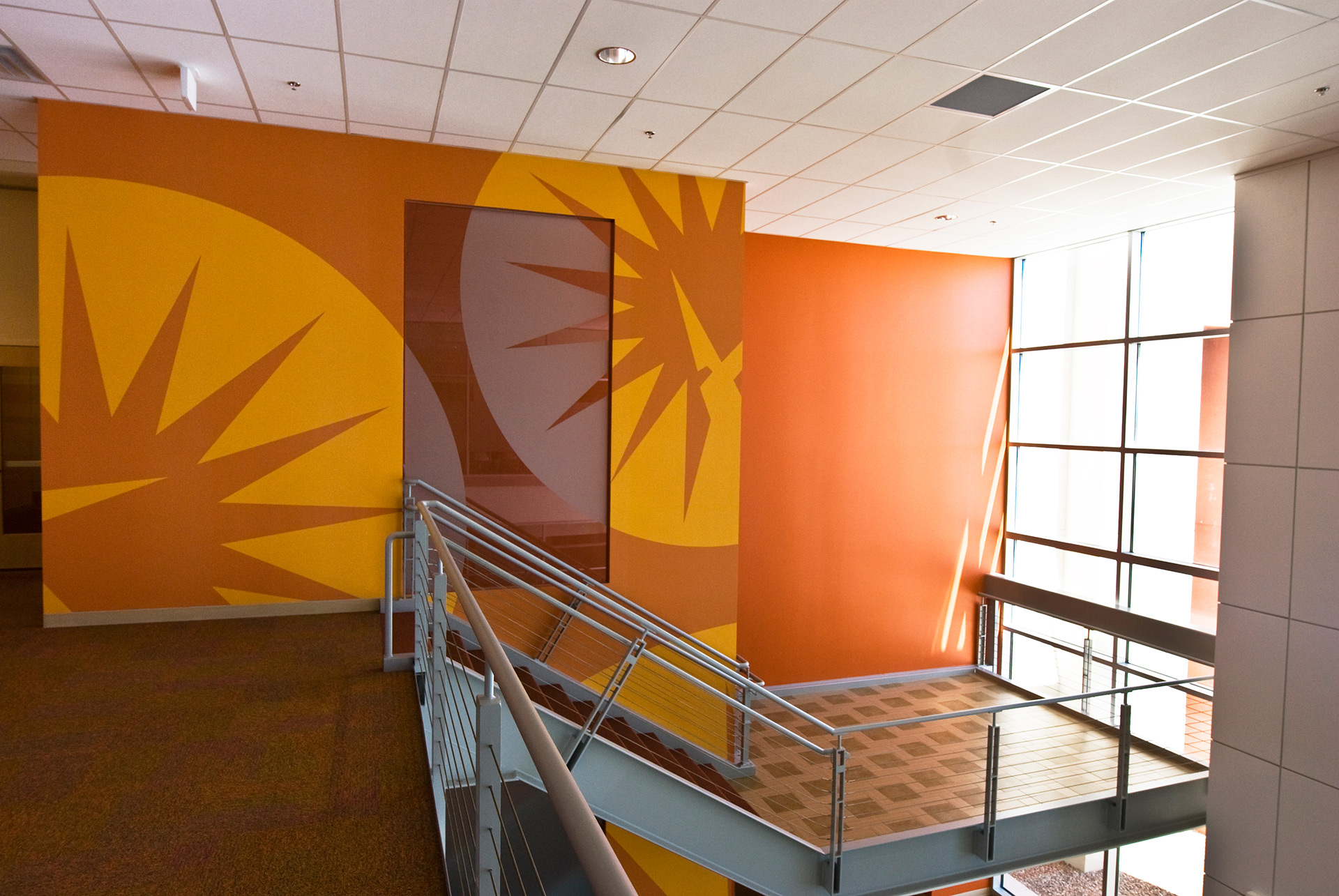 Fidelity Investments office interior with large scale vinyl wall graphics and branded supergraphics
