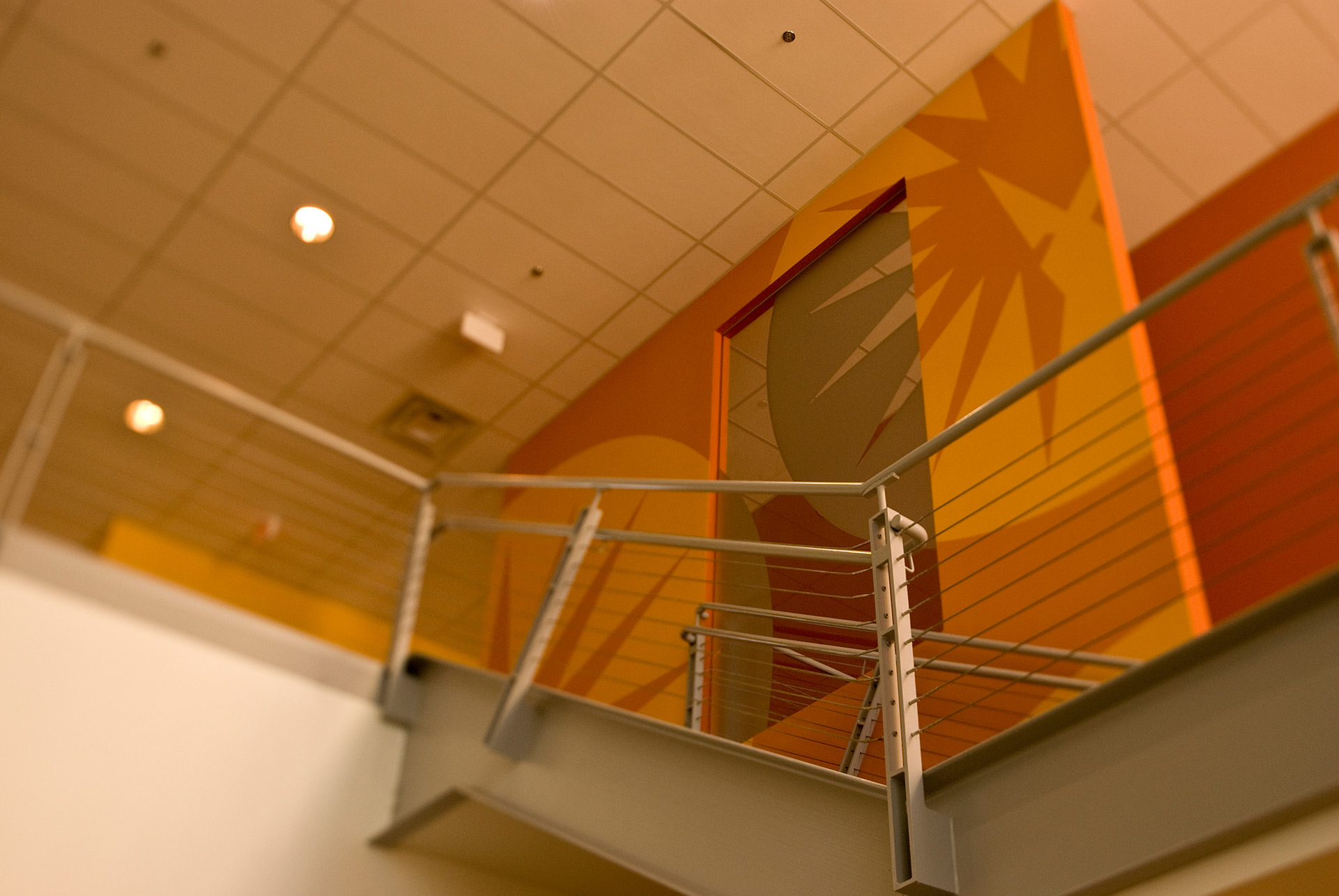 Corporate interior featuring large vinyl wall graphics and supergraphics