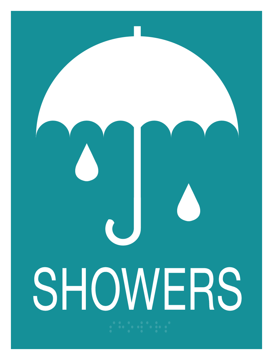 CSB Collectable Lil Sign 2012 04 SHOWERS ADA Sign ADA promotional tactile sign SHOWERS theme by Century Sign Builders