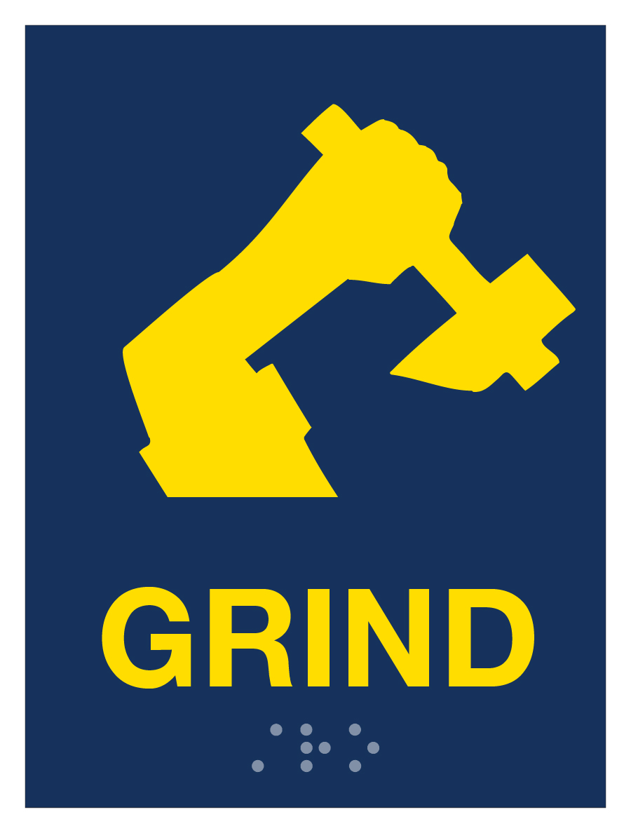 CSB Collectable Lil Sign 2012 09 GRIND ADA Sign ADA promotional tactile sign GRIND theme by Century Sign Builders