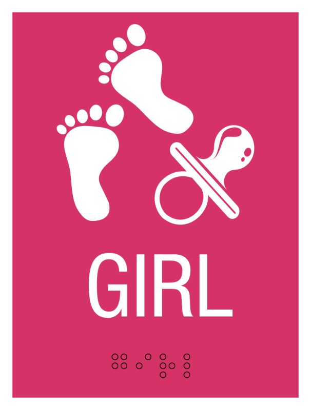 CSB Collectable Lil Sign 2018 09 Its A Girl ADA Sign ADA promotional tactile sign Its A Girl theme by Century Sign Builders