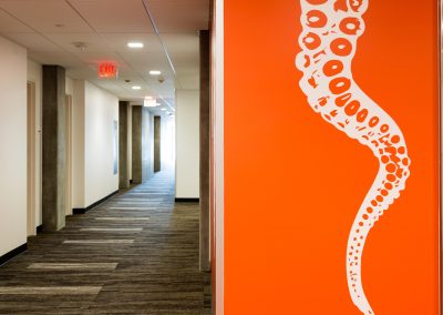 Wall graphics near elevator bay