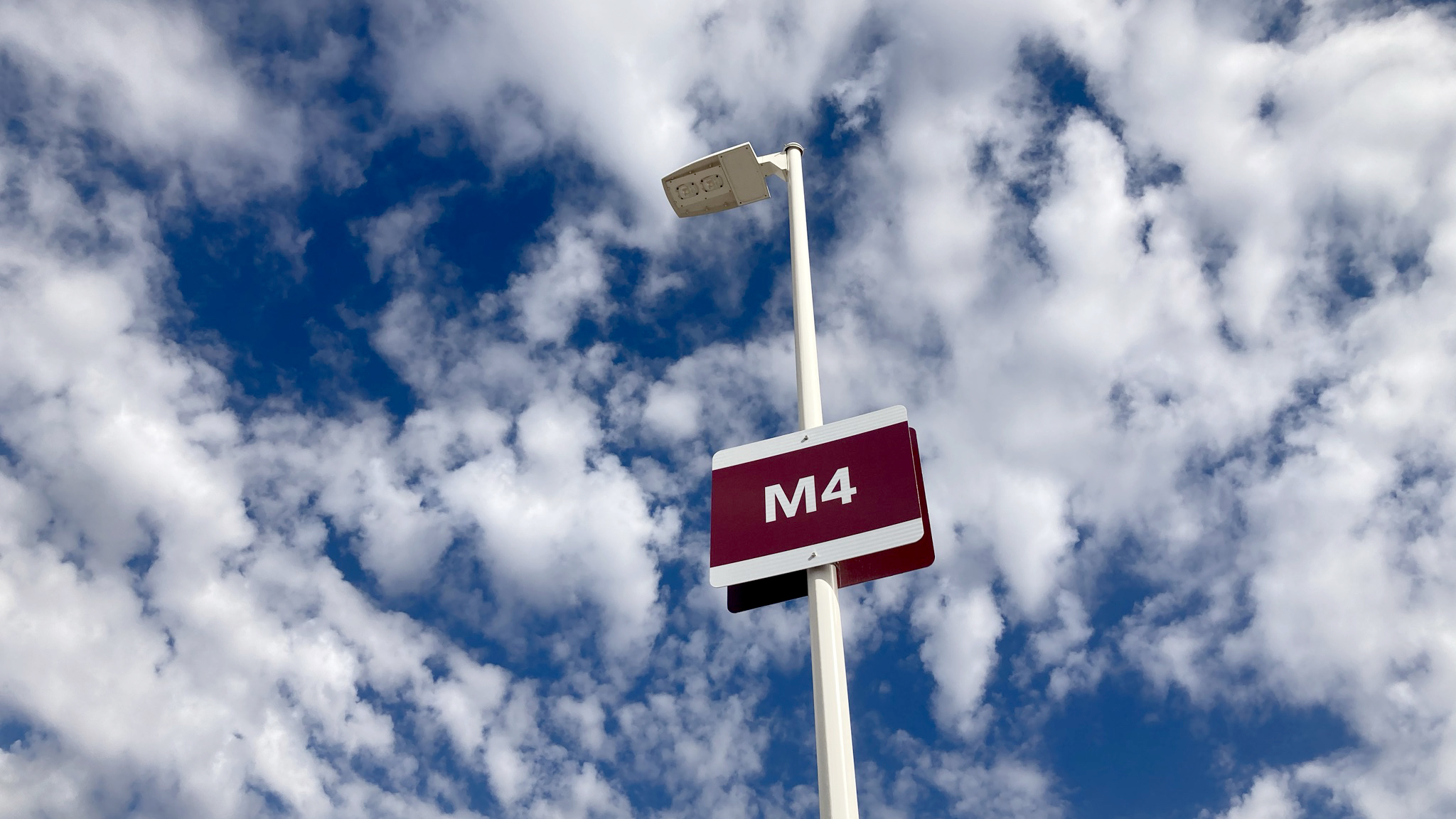 Pole-mounted parking identification sign labeled M4 at Presbyterian Santa Fe Medical Center.