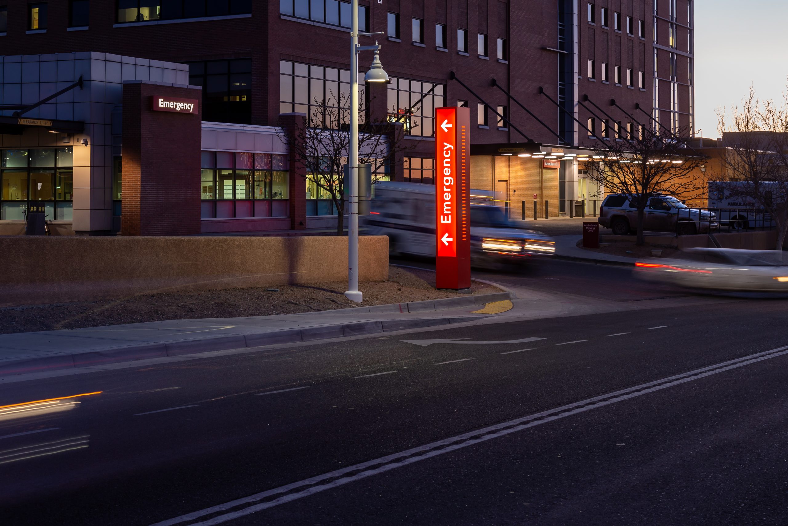 Emergency-Presbyterian-Exterior-Wayfinding Acrylic branding display system with second surface graphics and standoffs