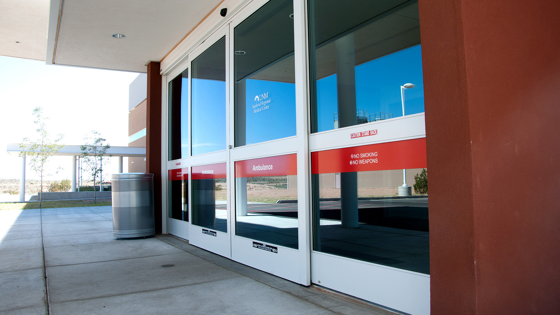 Emergency department entrance vinyl lettering at UNM Sandoval Regional Medical Center