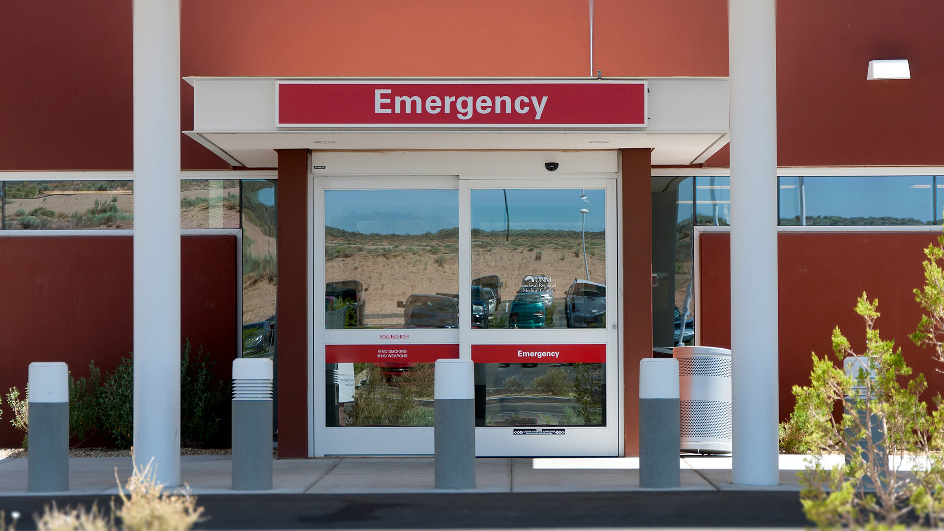 Emergency entrance signage at UNM Sandoval Regional Medical Center
