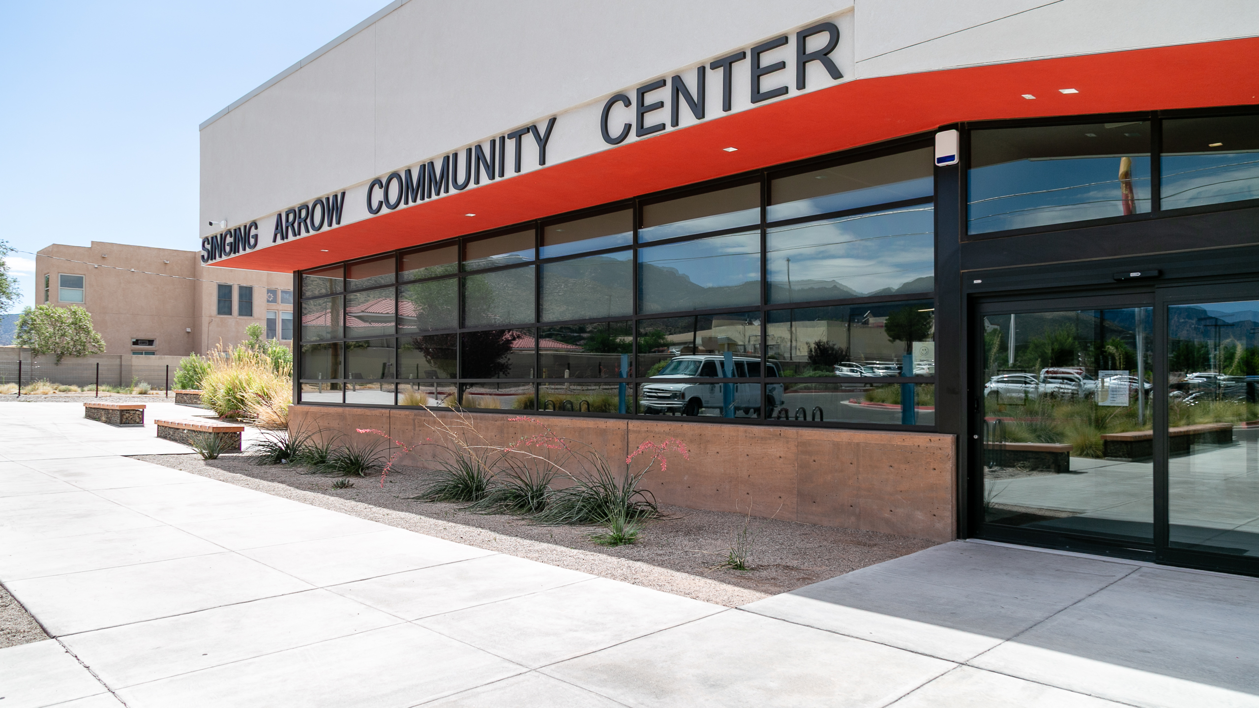 Exterior dimensional letters identifying Singing Arrow Community Center