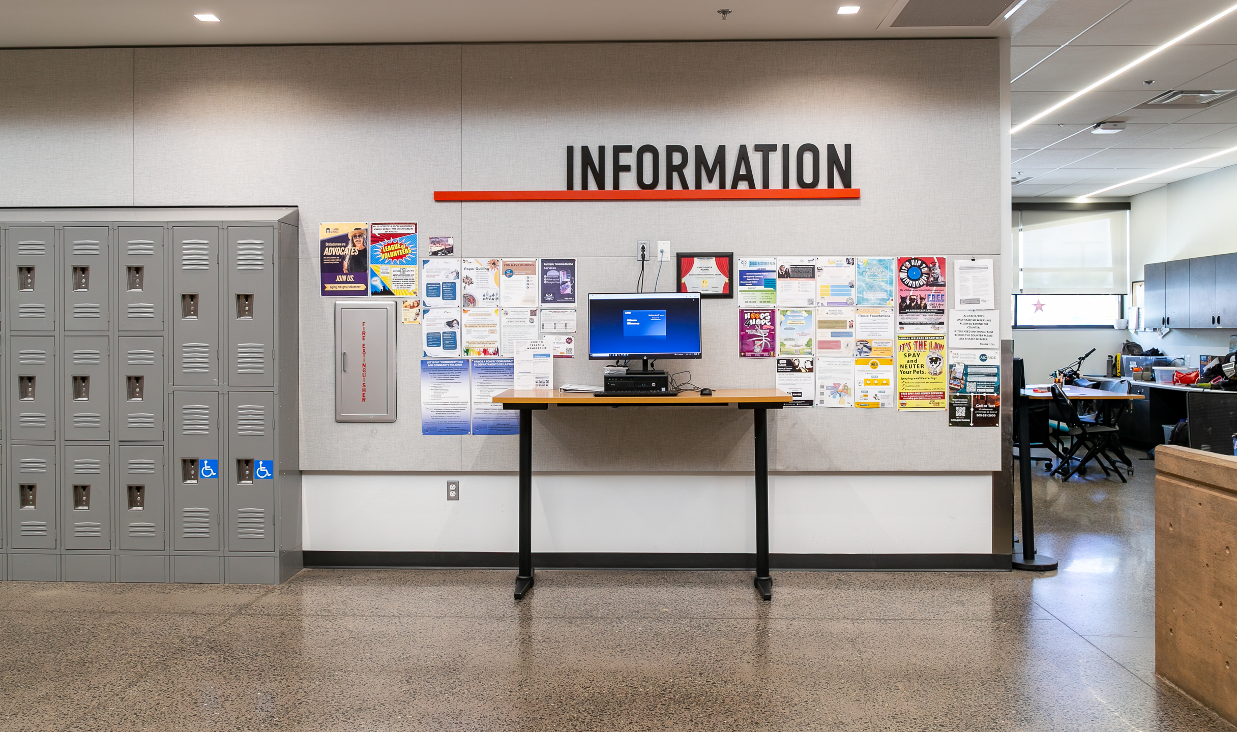 Angled view of dimensional Information letters with an orange accent rail