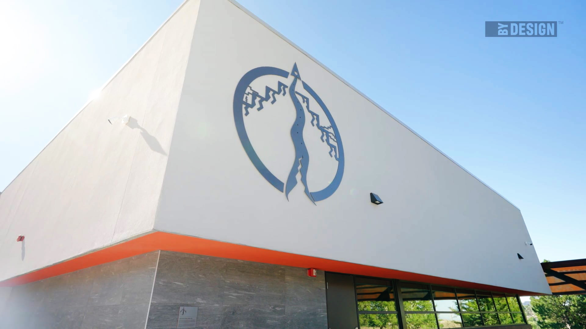 Large dimensional exterior logo featured in America by Design